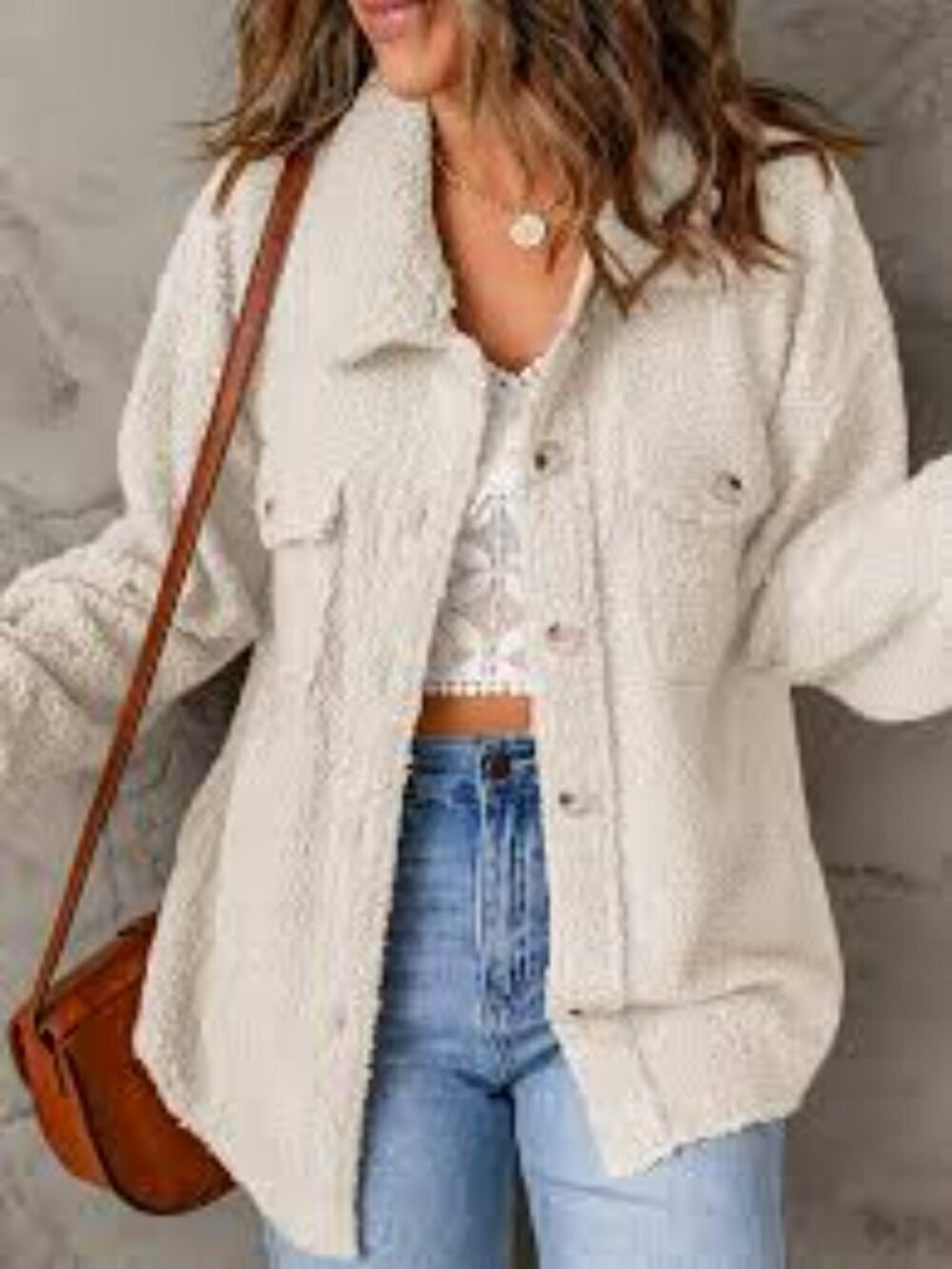 Bluenotes Cream Teddy Oversized Jacket with Button-Up Design Size L